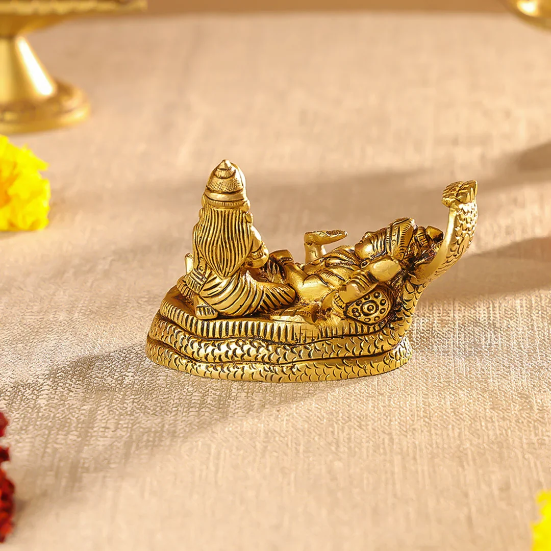 4.5" Brass Superfine Lord Narayana & Laxmi Idol - Image 3