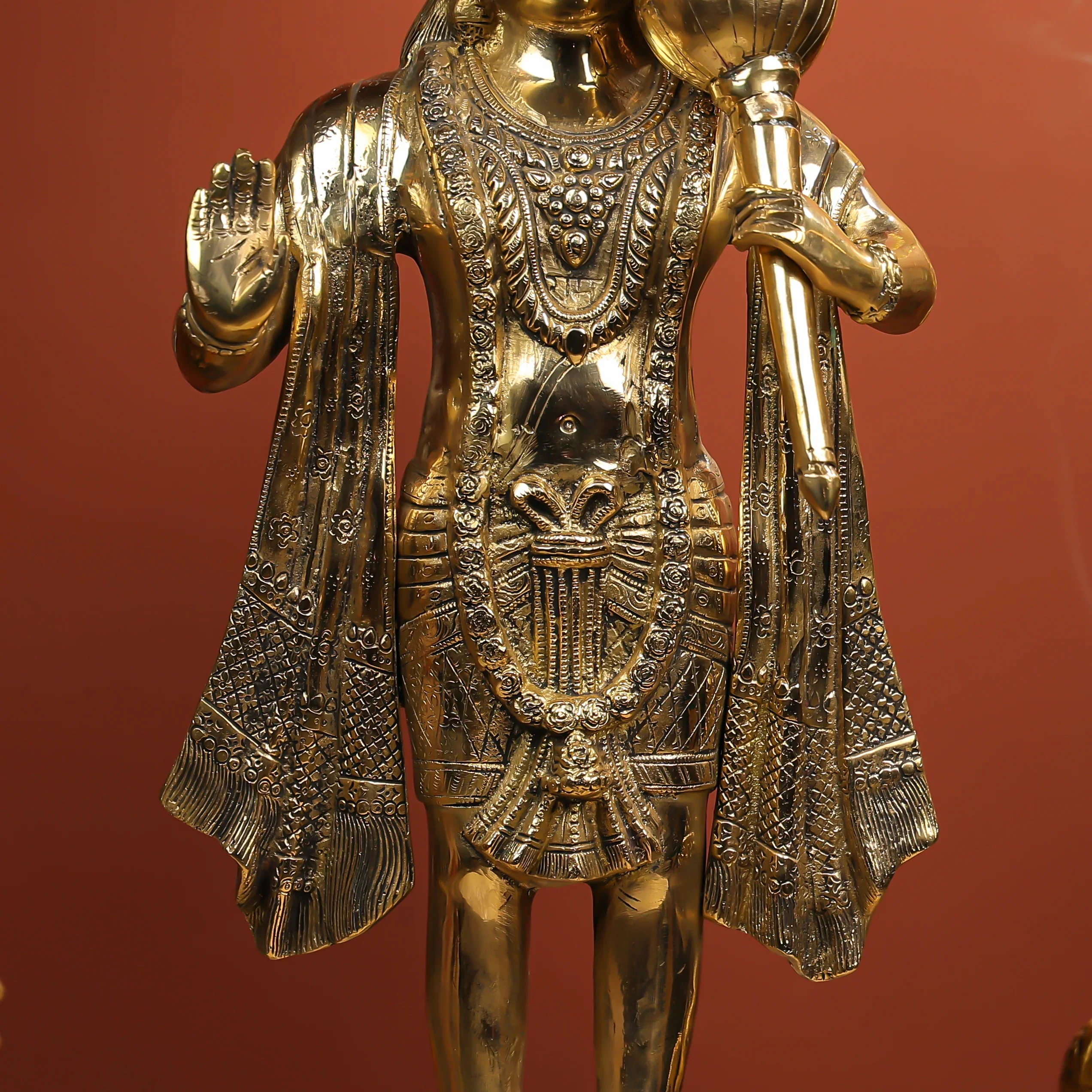 27" Brass Hanuman Idol Standing on Pedestal Black Antique Finish - Large - Image 2
