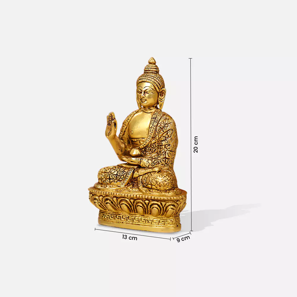 8" Brass Lord Buddha Idol Sitting On Lotus Base - Image 2