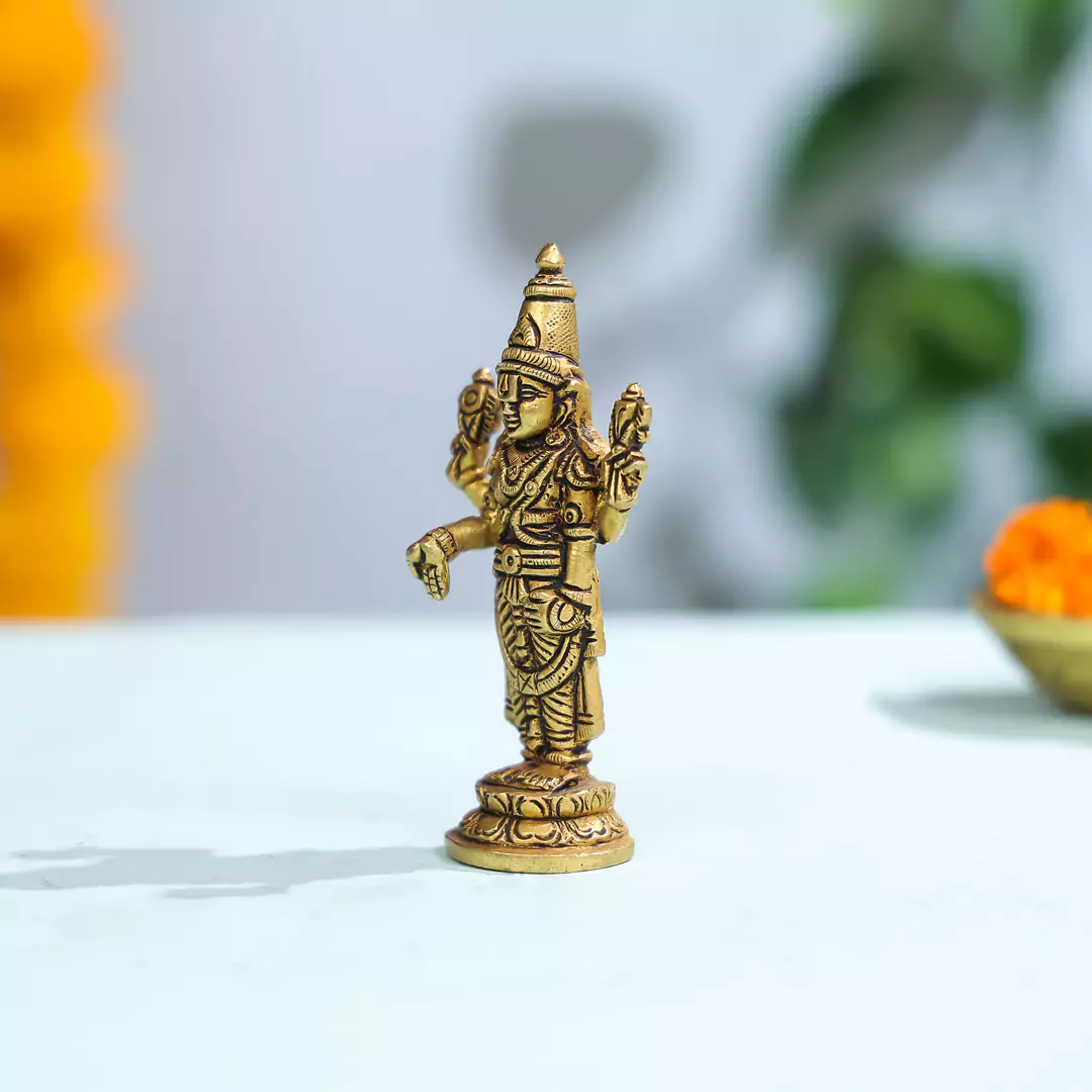 4.5" Brass Superfine Lord Vishnu Idol - Image 2