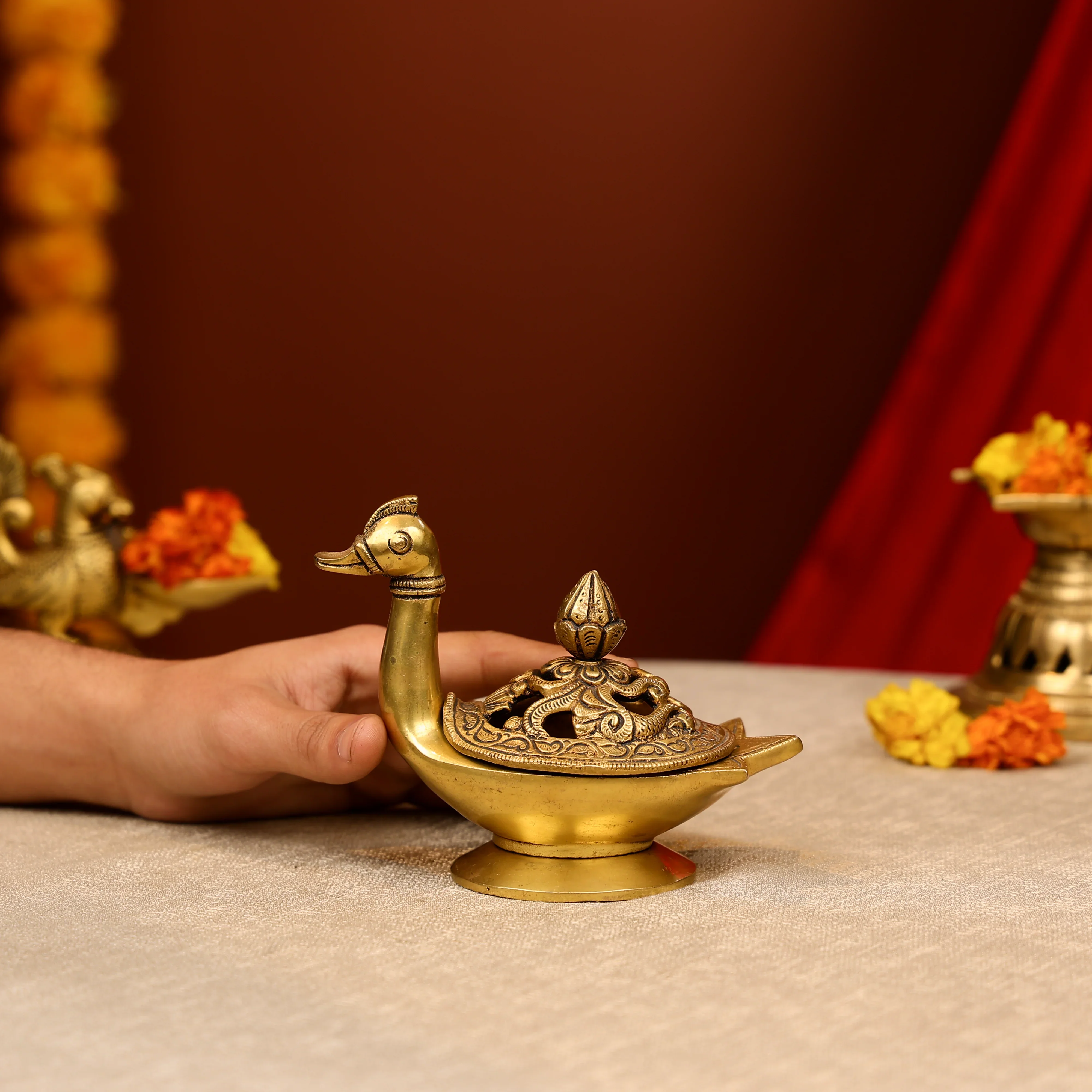 Brass Duck-Shaped Dhoop Dani | Loban Lamp - Image 2