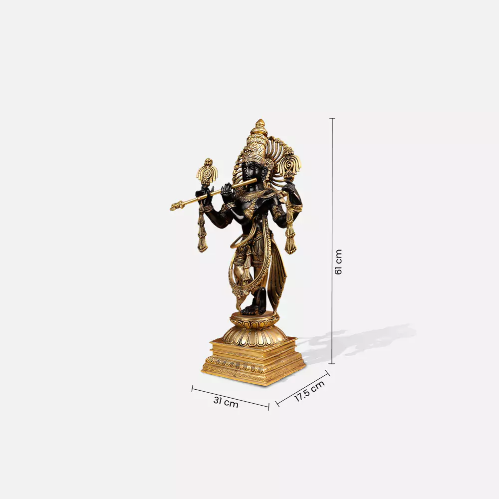 24" Coloured Brass Lord Krishna Murlidhar Idol Standing With Crown - Image 2