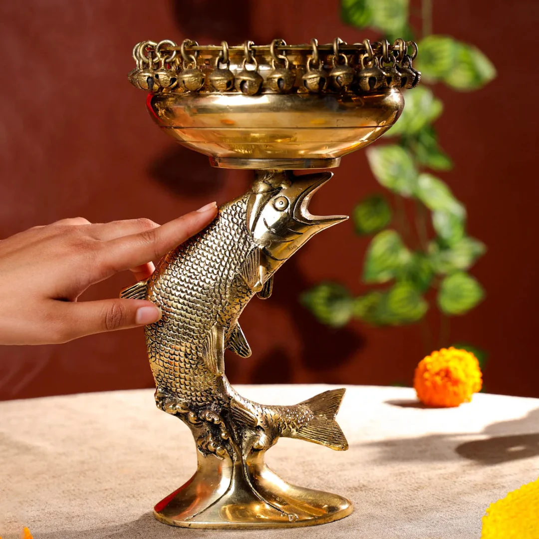 Designer Fish Brass Urli - Image 2