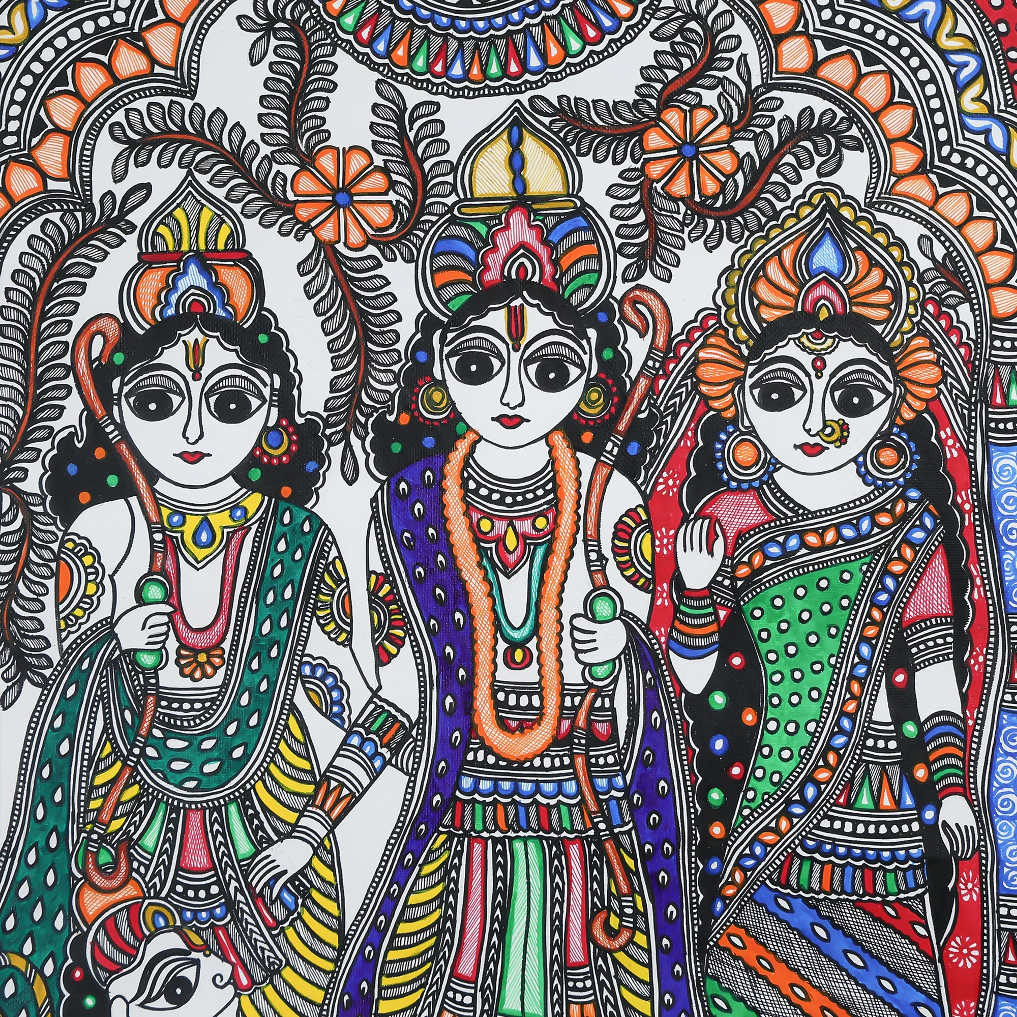 Madhubani Hand-painted Lord Ram Darbar Wall Art - Image 2