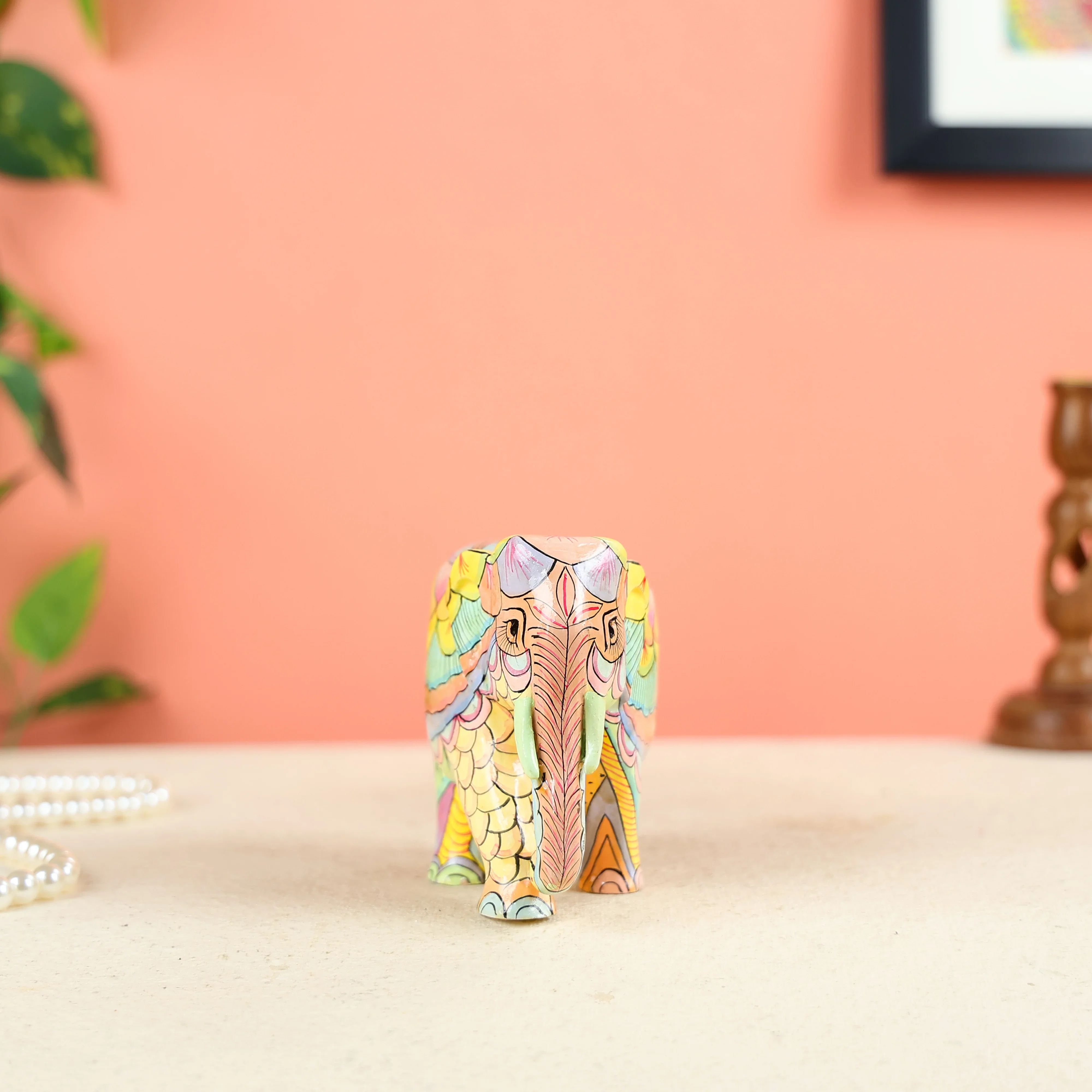 Multicoloured Handpainted Elephant Table Decor - Image 2