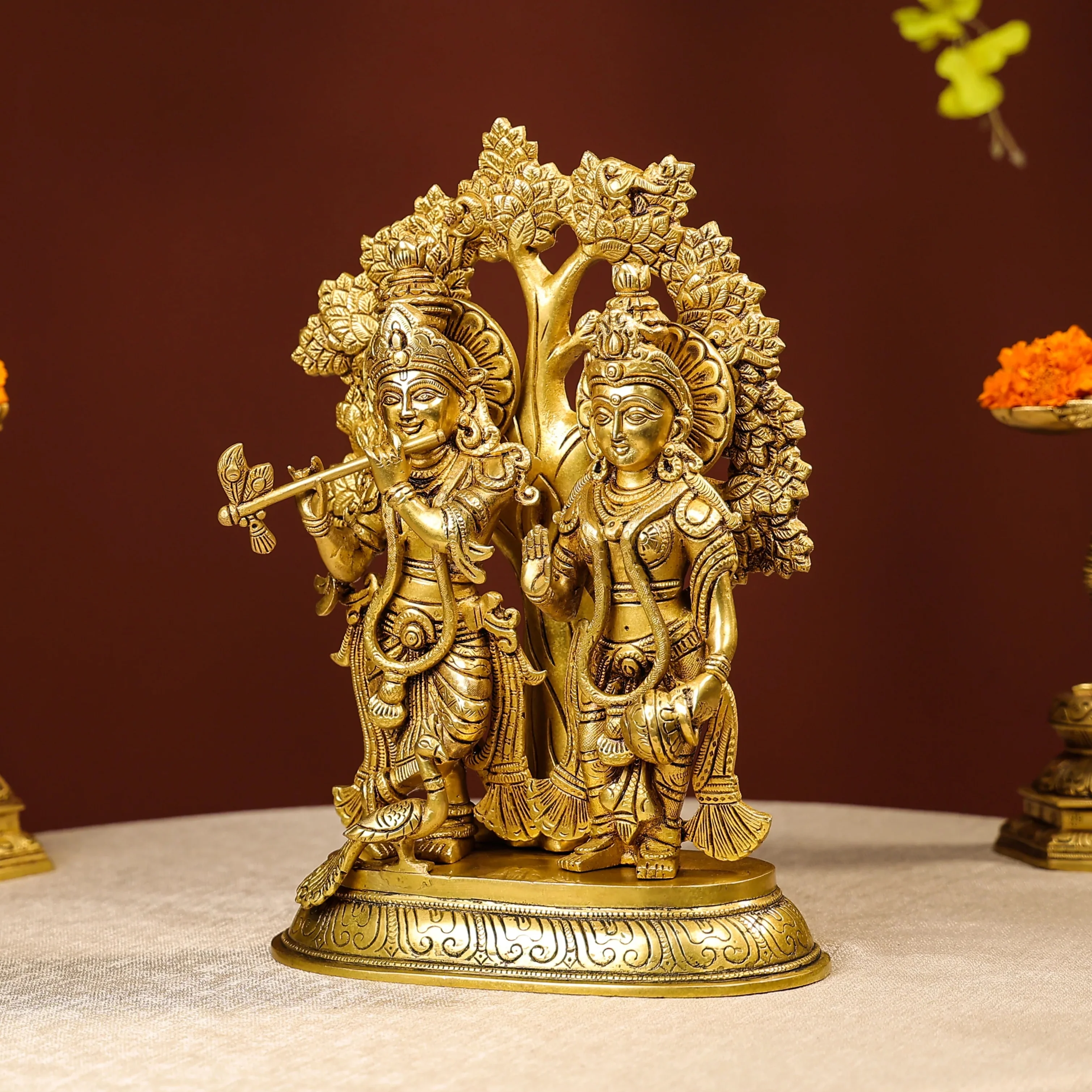 Standing Brass Idol Of Lord Krishna And Radha